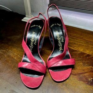 Yves Saint Laurent Paris Pink Salmon Leather Sandals Wedge Heel Sz 8
